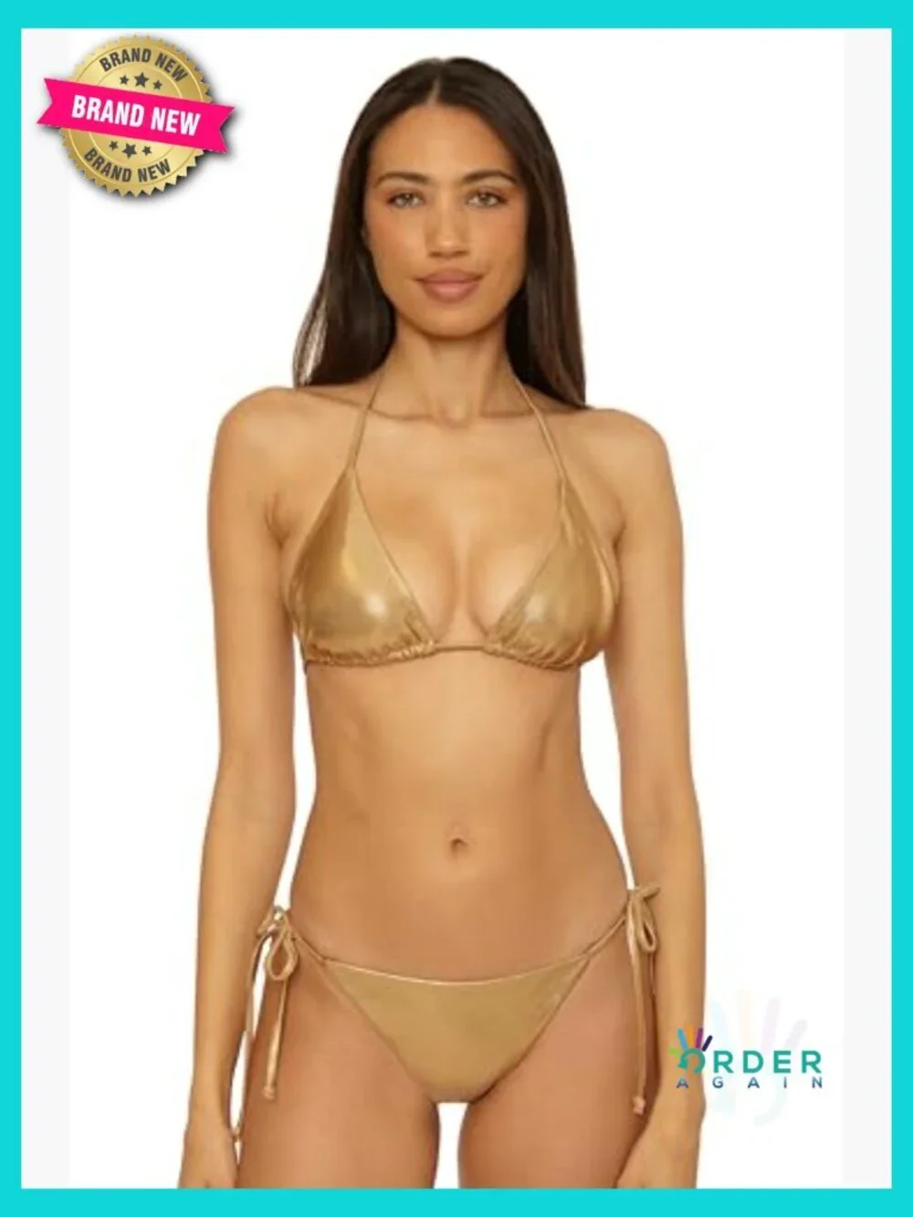 Triangle Bikini Top Adjustable Tie Back Metallic Foil Swimwear Separates